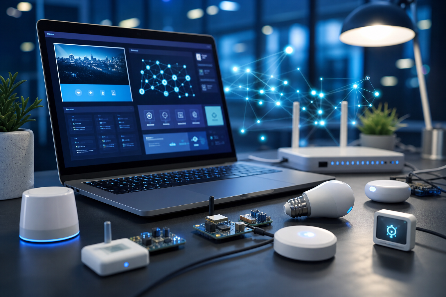 Web development workstation with connected IoT devices